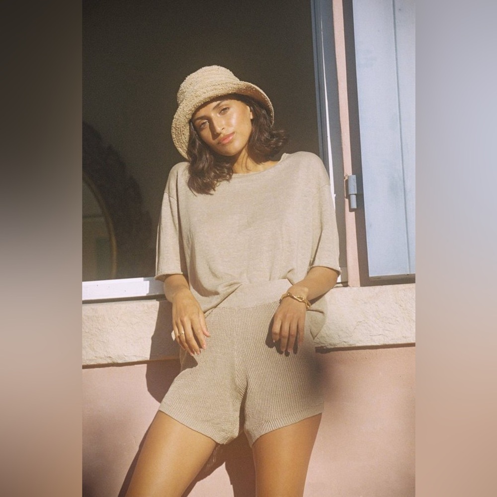ROWIE Nova‎ Linen Knit Beige Shorts NWT
